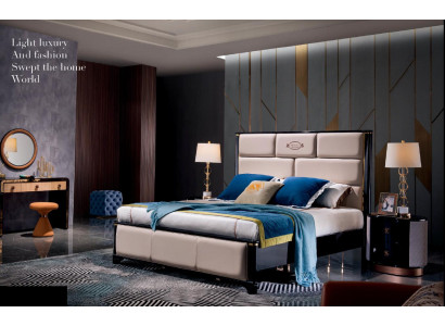 Bedroom Bed Bedside tables 3 pcs. Set Design Luxury Beds Leather Double bed