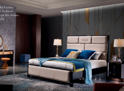Bedroom Bed Bedside tables 3 pcs. Set Design Luxury Beds Leather Double bed