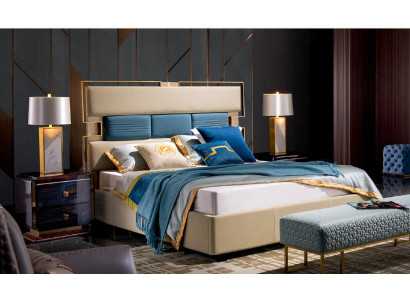 Bed Bedroom Bedside table Complete's Set Suite 3pcs. Wood Leather