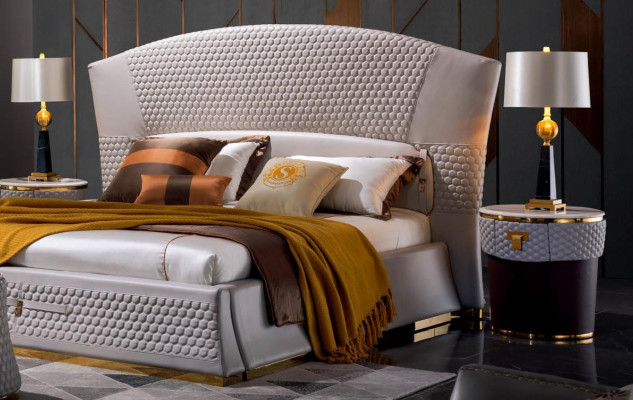 Bed + 2x Bedside table 3-piece Bedroom Set Design Modern Luxury Classic