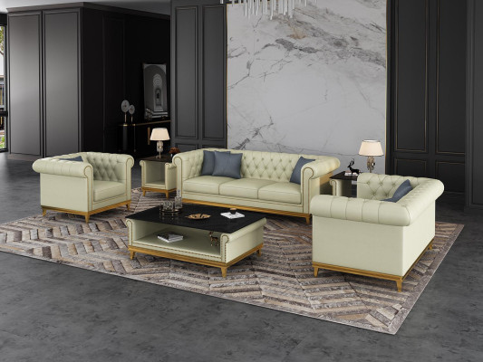Chesterfield Sofa set Couch Upholstery Furniture Set 3+2+1 Leather sofa 3pcs