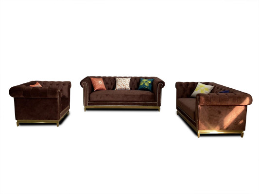 Sofa set Chesterfield with Metal Luxury Couch Textile Upholstery Furniture