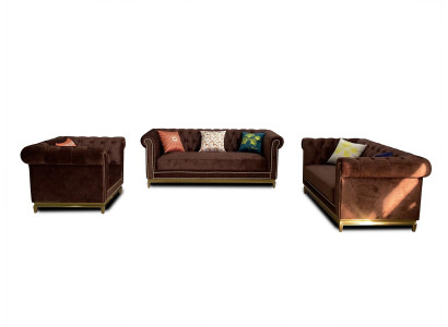 Sofa set Chesterfield with Metal Luxury Couch Textile Upholstery Furniture