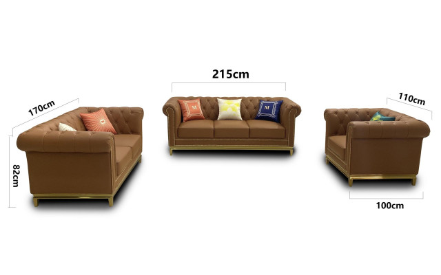 Sofa set Chesterfield with Metal Luxury Couch Textile Upholstery Furniture