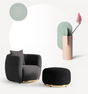 Living room Armchair Stool Suite Fabric Luxury Group Modern Design Set