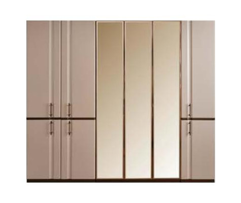 Modern Beige Double bed 2x Bedside tables Wardrobe Wood Furniture