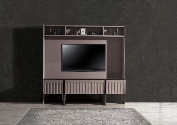 Brown Wall unit TV-Wall Designer Wood Furniture Living room Furnishings TV-cabinet