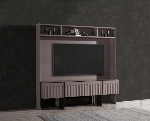 Brown Wall unit TV-Wall Designer Wood Furniture Living room Furnishings TV-cabinet