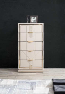 Beige Chest of drawers Designer 5x Drawers Bedroom Ambience Wood Furniture