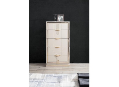 Beige Chest of drawers Designer 5x Drawers Bedroom Ambience Wood Furniture