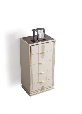 Beige Chest of drawers Designer 5x Drawers Bedroom Ambience Wood Furniture