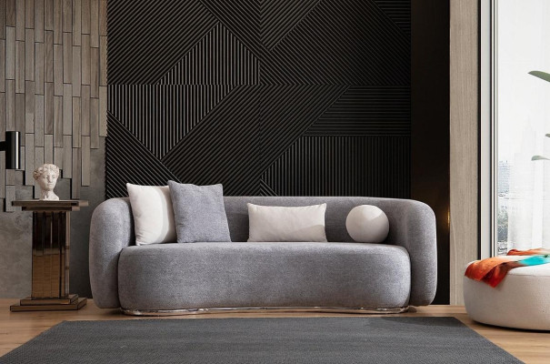 Modern Design Gray Couch Sofa 4 Seat Upholstery Sofa Furniture Stool new