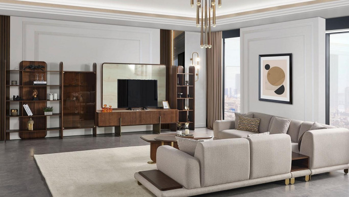 Stylish living room set consists of Wall unit Coffee table and Side table