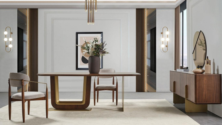 Dining room set Modern dining table 4x chairs and sideboard with mirror 7 pieces.