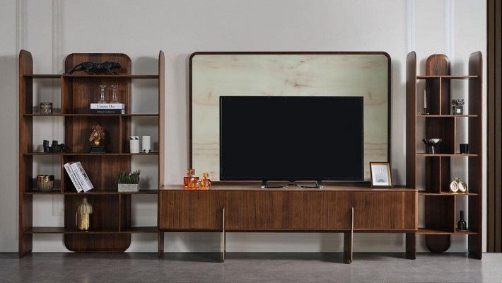 Living room set luxurious 2x bookcases and TV lowboard TV frame 4 pieces