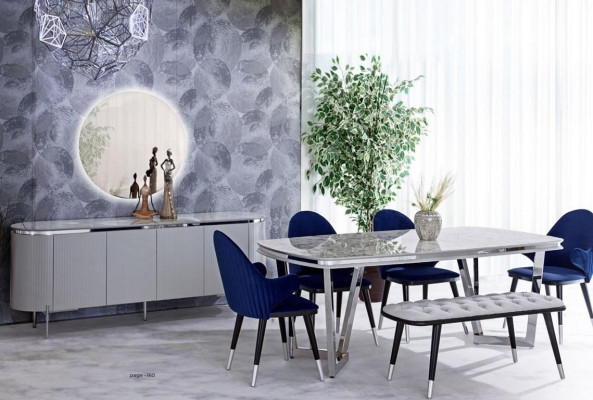 Dining room set consists of dining table 4x chairs mirror sideboard stool 8 pieces