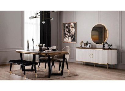 Dining room set consists of dining table 4x chairs stool sideboard mirror 8 pieces.