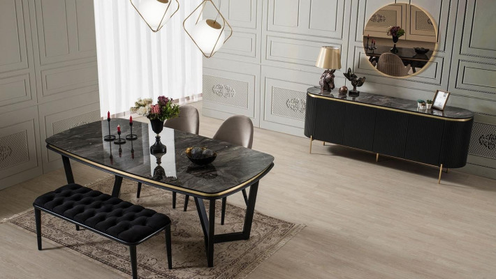 Modern 8-piece Dining room Set Dining table 4x Chairs Sideboard Mirror Stool new
