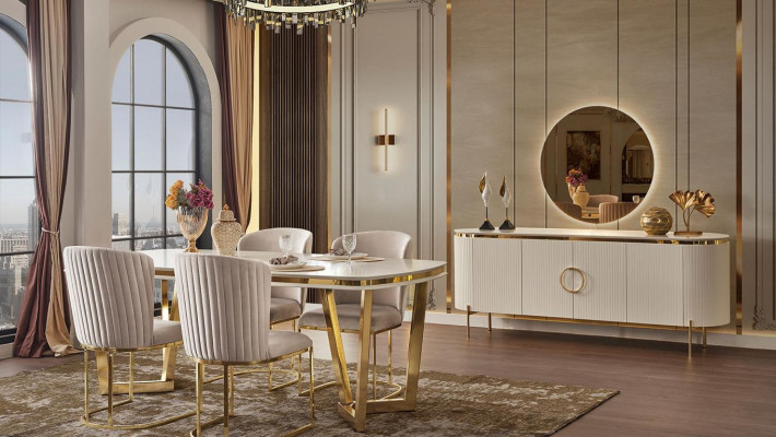 Dining room set consists of design dining table 4x chairs and sideboard 7 pieces.