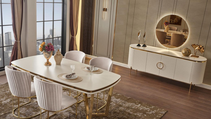 Dining room set consists of design dining table 4x chairs and sideboard 7 pieces.