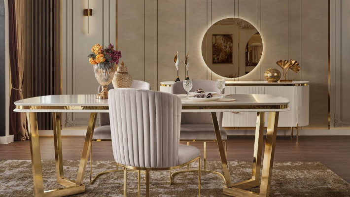 Dining room set consists of design dining table 4x chairs and sideboard 7 pieces.