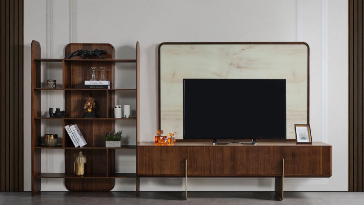Living room set consists of bookcase TV lowboard and TV frame 3 pieces