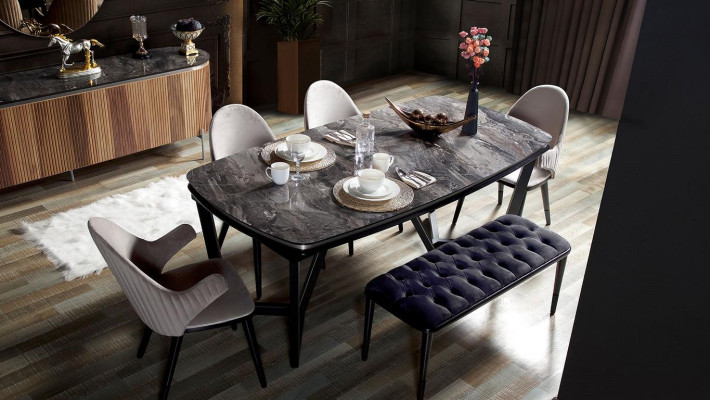 Stylish Dining room Set Consists of Dining table 4x Chairs and Stool 6pcs.