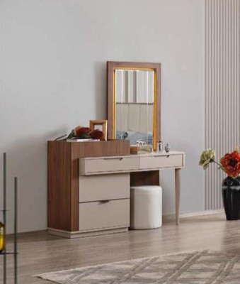 Beige-Brown Bedroom Chest of drawers Designer Dressing table with Mirror 2pcs