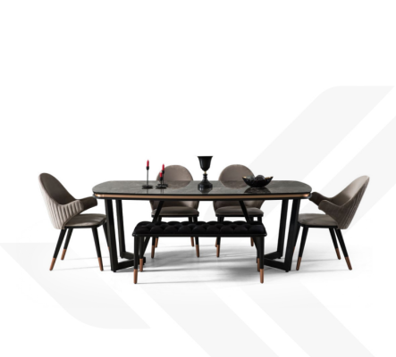 Dining room set consists of dining table + 4x chairs black color 6 pieces.
