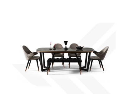 Dining room set consists of dining table + 4x chairs black color 6 pieces.