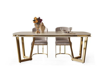 Modern Dining room Set Consists of Dining table and 4x Chairs Beige 5pcs.