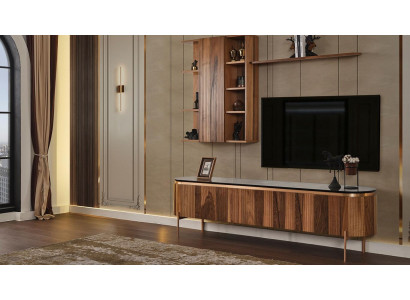 Perfect living room set consists of brown TV lowboard and wall cabinet