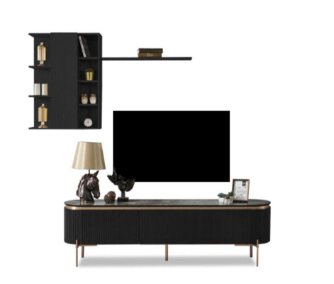 Luxurious 2-piece living room set TV lowboard and wall cabinet with shelf