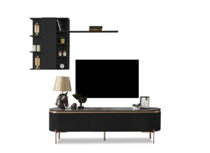 Luxurious 2-piece living room set TV lowboard and wall cabinet with shelf
