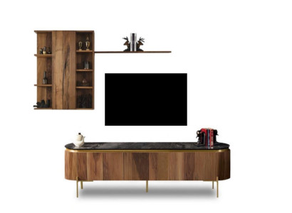 Living room set consists of TV lowboard + wall cabinet with shelf 2 pieces. new