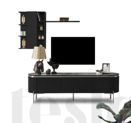 Living room set consists of black TV lowboard and wall cabinet 2 pieces.