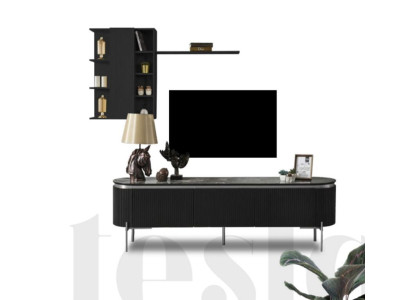 Living room set consists of black TV lowboard and wall cabinet 2 pieces.