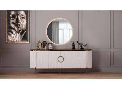 Dining room set consists of sideboard and mirror beige with gold elements