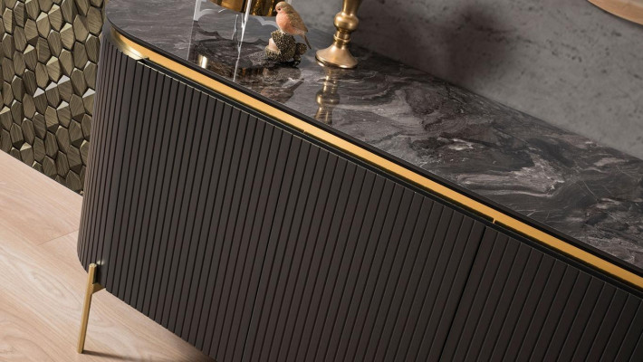 Dining room set modern consists of black sideboard and mirror 2 pieces.