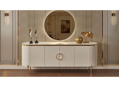 Consists of Dining room Set Consists of Beige Color Sideboard and Mirror