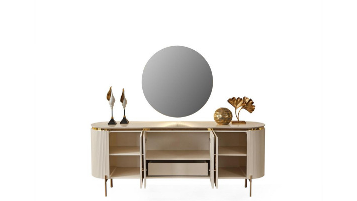 Consists of Dining room Set Consists of Beige Color Sideboard and Mirror