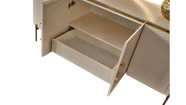 Consists of Dining room Set Consists of Beige Color Sideboard and Mirror
