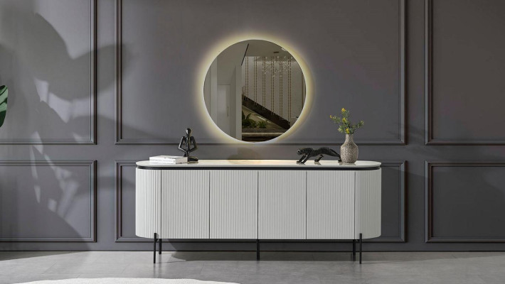 Stylish Dining room Set Consists of Sideboard and Mirror White Color 2-piece