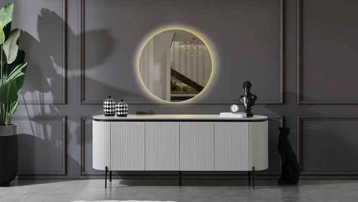 Stylish Dining room Set Consists of Sideboard and Mirror White Color 2-piece