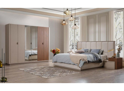 Large Beige Bedroom Suite Double bed 2x Bedside tables Wardrobe