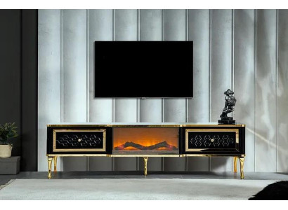TV sideboard Chest of drawers Black imitation fireplace Stylish living room furniture