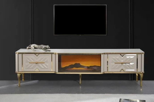 Living room sideboard white + gold fireplace luxury TV cabinet lowboard exclusive