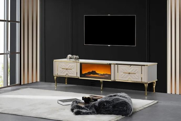 Living room sideboard white + gold fireplace luxury TV cabinet lowboard exclusive
