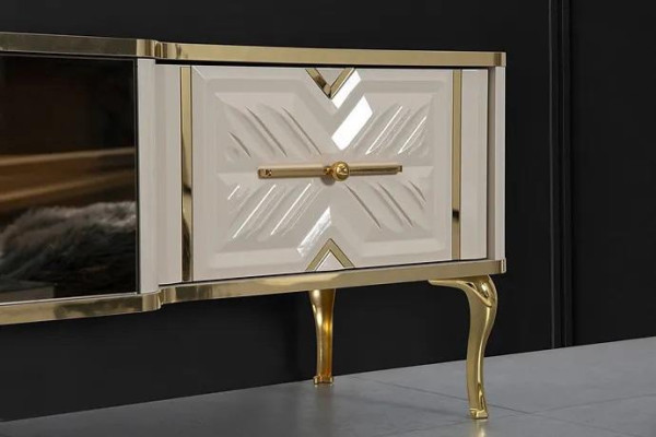 Living room sideboard white + gold fireplace luxury TV cabinet lowboard exclusive