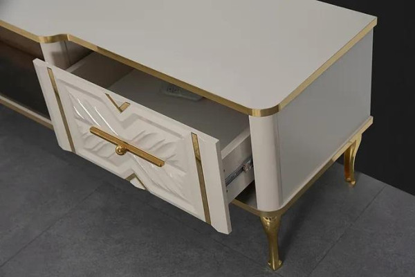 Living room sideboard white + gold fireplace luxury TV cabinet lowboard exclusive